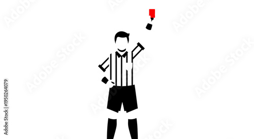 Standing Soccer Referee Showing a Red Card during a Match on Isolated White Background