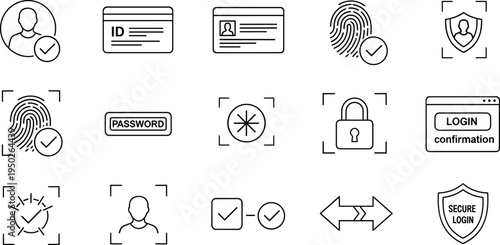 User Identity Authentication and Secure Login Line Icon Set with Password Verification