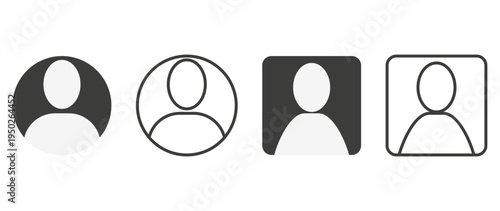 Vector flat illustration. Set of icons in grayscale. Avatar, user profile, face icon, gender-neutral silhouette, profile picture. Suitable for social media profiles, icons, splash screens and as a tem
