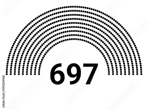 Hemicycle 697 seats - 8 rows