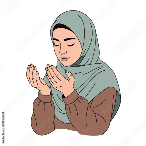 Woman wearing hijab praying with hands together in devotion