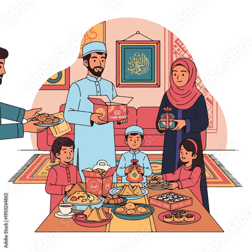 Muslim family gathering for iftar meal during Ramadan