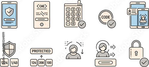 Mobile Security Authentication and Verification Icon Set with Password Code and Face ID