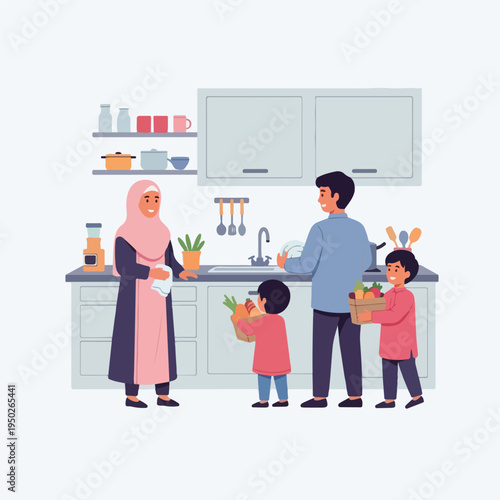 Family Cooking Together In Kitchen At Home