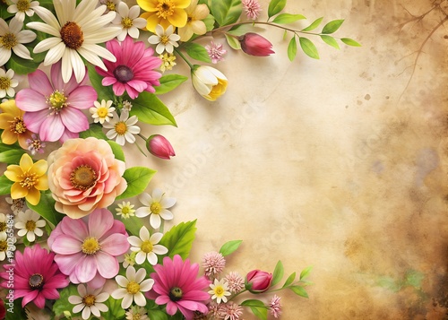 beautiful spring flowers on paper background