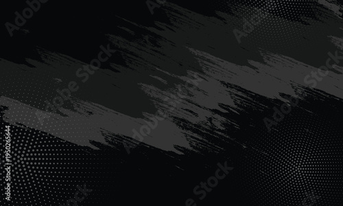 Black abstract grunge background with brush stroke texture and halftone pattern representing dark abstract texture, modern design backdrop, distressed style, and graphic background concept.