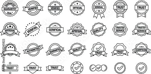Verified Badge and Guarantee Seal Stamp Icon Set with Trust Certification Symbols
