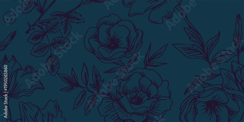 Abstract dark blue background with subtle swirling patterns and organic shapes.