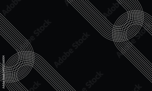 Abstract geometric line pattern background with intersecting curved lines and circular overlap on dark backdrop, minimal monochrome design texture for wallpaper, banner, template, and modern graphics.