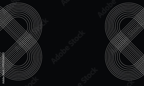 Abstract geometric line pattern background with intersecting curved lines on dark backdrop, minimal monochrome design texture ideal for wallpaper, banner, template, and modern graphic design.