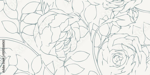 Elegant Floral Outline Pattern with Subtle Cream Accents.