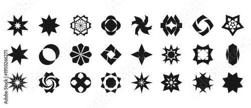 A collection of diverse geometric and symmetrical black and white pattern designs