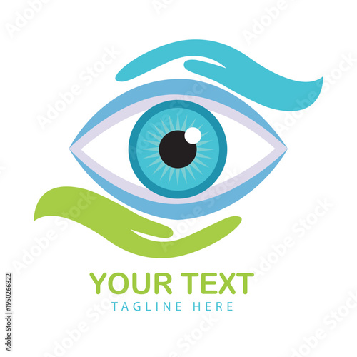 Optometry Eye Care Logo Vector, Hands Protecting Vision Health Symbol Design