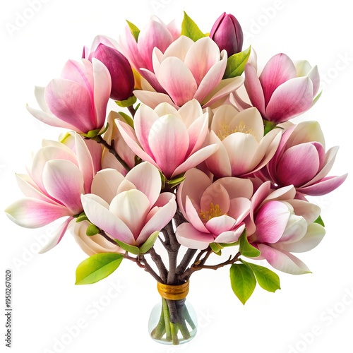 Beautiful magnolia flower bouquet isolated on white background.