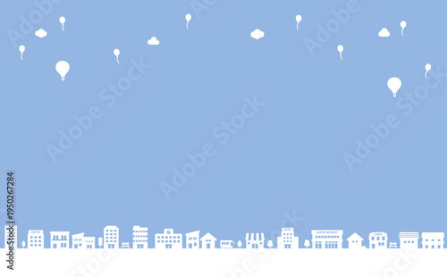 タウンシルエットが並ぶシンプルな背景イラスト コピースペース付き