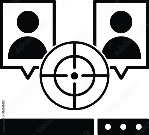 Customer targeting and audience segmentation icon, business marketing concept with user profiles and focus target symbol representing analytics, digital advertising and market strategy