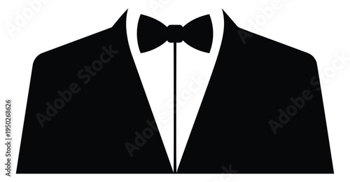 Silhouette illustration of formal tuxedo with bow tie depicting elegant menswear for fashion and event design