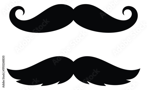Silhouette icon set of 2 vintage mustache styles featuring handlebar and classic shapes for retro design