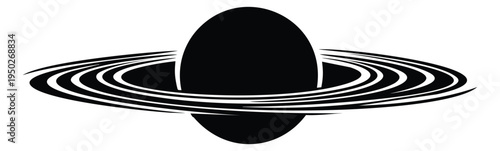 Silhouette illustration of ringed planet depicting Saturn with orbital rings for astronomy and space design