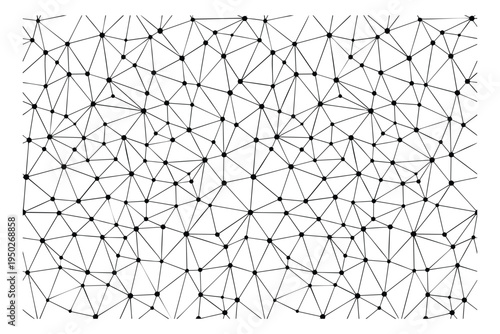 Line art illustration of abstract network mesh depicting connected nodes and triangular polygon structure for technology design