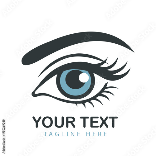 Stylized Woman's Blue Eye Vector with Eyelashes and Eyebrow Illustration