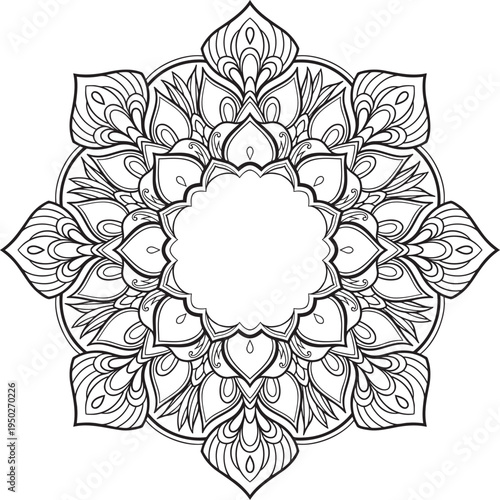 Star shaped floral mandala ornaments and geometric flower blossoms for tattoo design