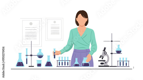 Lab Technician's Precision: A lab technician meticulously conducts scientific experiments with precision amidst beakers, flasks, and a microscope, embodying the essence of research and discovery.