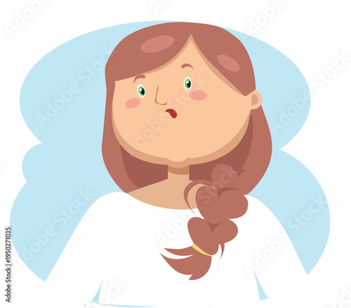 Surprised little girl with open mouth and wide eyes, cute shocked child character.