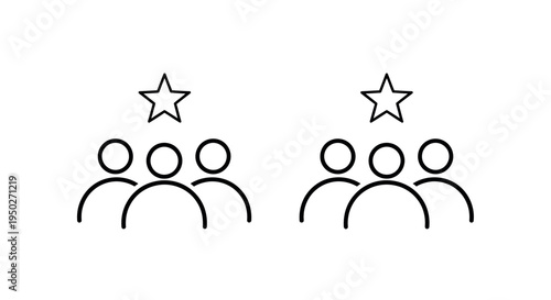 Two groups of three people each with stars above them indicating recognition or importance