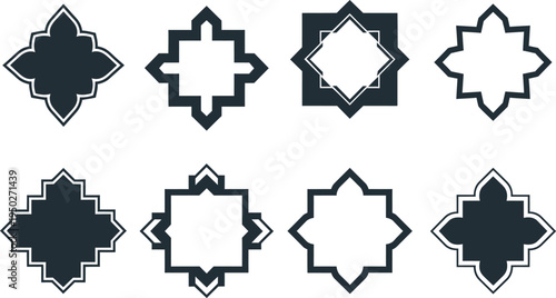 Islamic Ornament Geometric Frame Vector Set Isolated on White Background for Ramadan Kareem Decoration Greeting