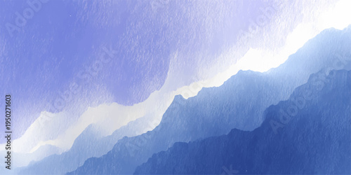 A breathtaking mountain landscape unfolds beneath a serene blue sky where soft clouds drift over snowy peaks at dawn and misty valleys reveal the natural beauty of the alpine scenery