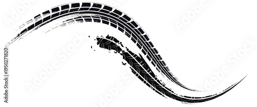 Tire track. Car, bike, motorcycle tyre mark with grunge effect isolated on white background. Wheel footprint on the road. Top view of rubber protector mark