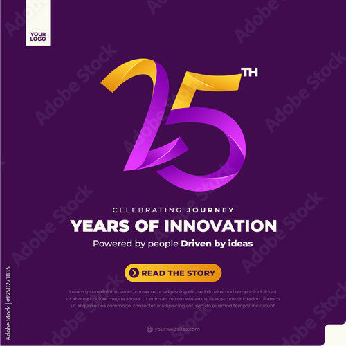 25th anniversary colorful gradient social media post on dark background with modern corporate number