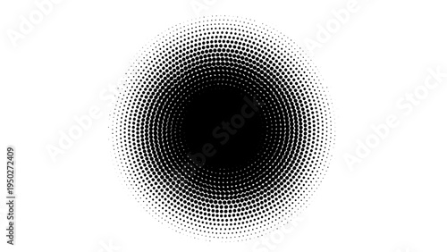 Abstract radial halftone pattern, black dots fading outwards on white background