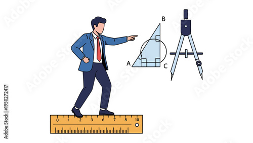 Education in Measurement: An educator uses tools and visual aids, illustrating the principles of geometry. The scene is a tribute to the power of measurement and the beauty of precision.