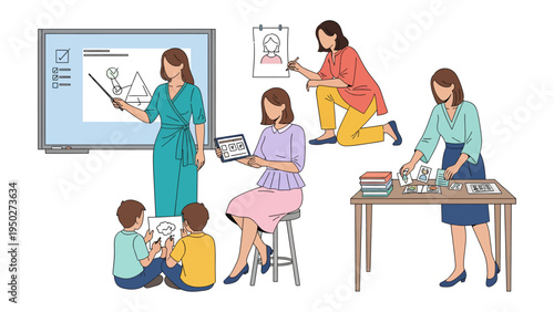 Education's Compass: A collection of educational interactions where educators guide and nurture young minds with dedication.