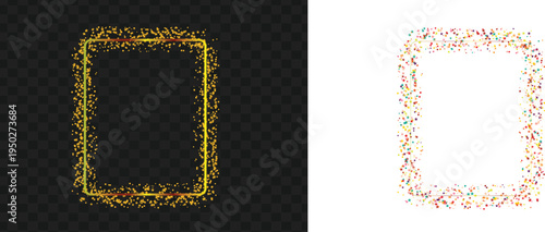 Golden and colorful star confetti frames on black and white backgrounds for photo editing and design