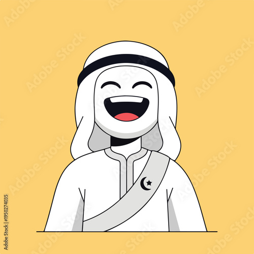 Middle Eastern man in traditional attire smiling happily