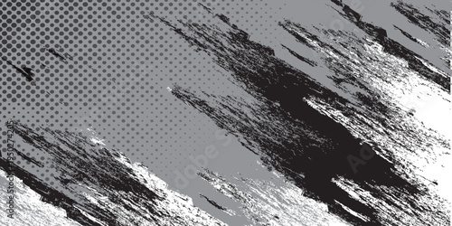 Grunge Halftone Texture With Diagonal Brush Strokes in Black, White and Gray