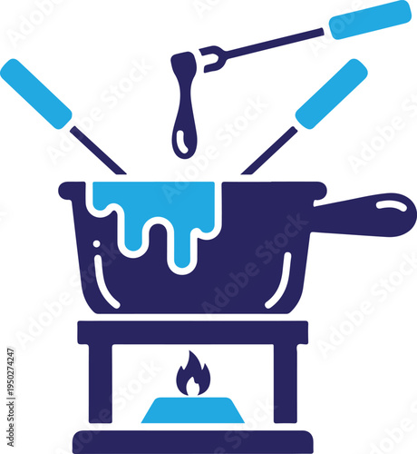 Silhouette of fondue pot on stove with utensils isolated on transparent background