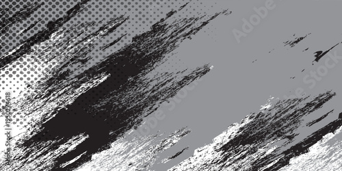 Grunge Halftone Texture With Diagonal Brush Strokes in Black, White and Gray
