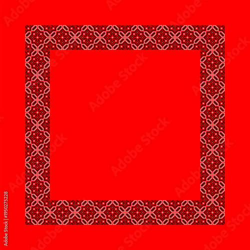 Vector illustration of a Ukrainian embroidery square frame inspired by traditional vyshyvanka ornament. Decorative geometric border in red and black colors created in cross stitch style