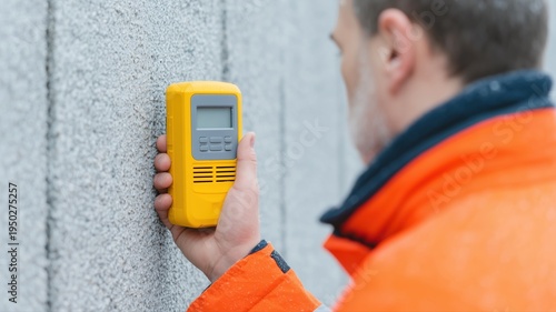 Überprüfung des Kellerfundaments auf Feuchtigkeitsprobleme mit Luftentfeuchter und Messgerät in einer deutschen Bauumgebung