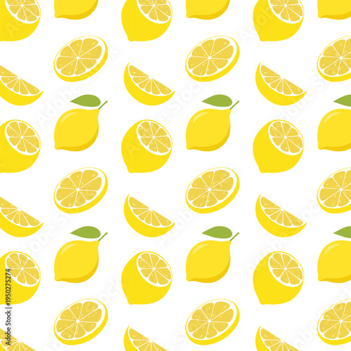 Seamless lemon citrus fruit pattern with slices and wedges vector illustration