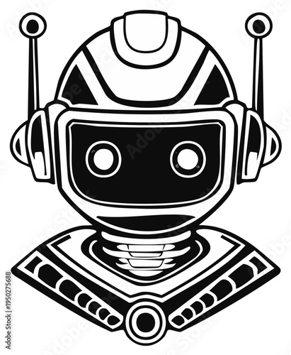 Futuristic robot head and shoulders with antenna and digital eyes and neck detail