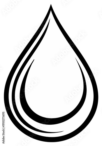 Abstract illustration of a black and white water droplet symbol on a transparent background.