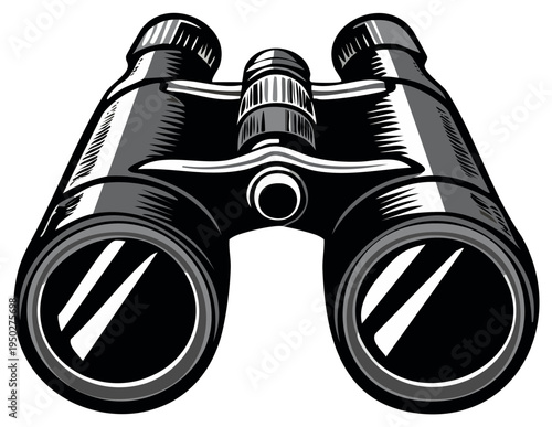 Black and White Vector Illustration of Binoculars
