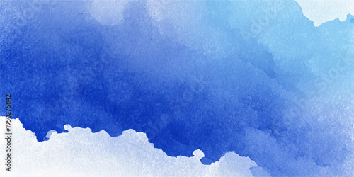 A vintage blue watercolor and grunge paint texture evokes the serene atmosphere of a winter sky filled with light clouds and icy patterns