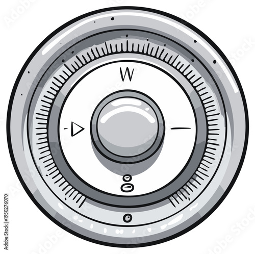 Retro style compass showing west direction with a needle pointing forward