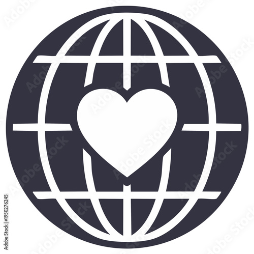 Globe heart symbol representing global love and care